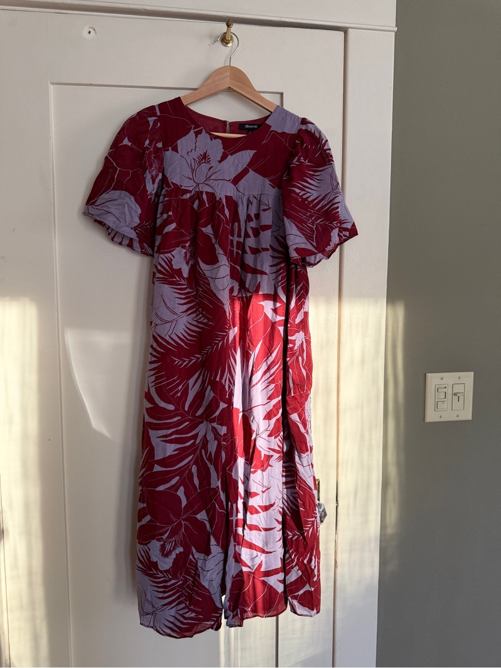 Madewell Tiki/Hawaiian Red & Lilac Floral Midi Dress